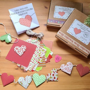 Christmas Hearts Bunting Origami Kit, Make-your-own, DIY Kit, Advent Activities for Children, Stocking Filler, Origami for Kids, Crafting