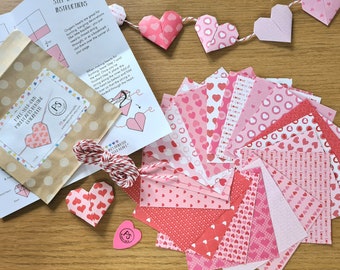 Lovehearts Origami Bunting Kit, Make-Your-Own, Valentine's Day Decoration, Mini Bunting,  DIY Kit, Origami for Kids, Crafting together