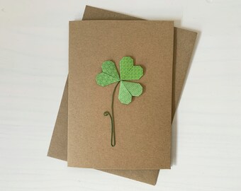 St. Patricks Day Shamrock card, blank origami hearts card, Good Luck, Lucky Charm, Ireland, Eire