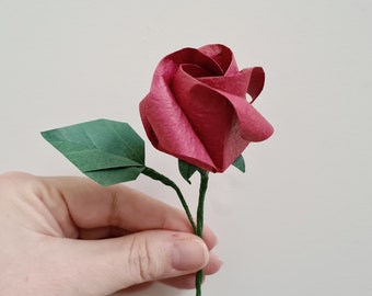 Single Red Origami Rose, Valentine's Gift for Her, I love You, Red Paper Rose, First Anniversary Gift, Secret Valentine's Gift, Eco-Friendly