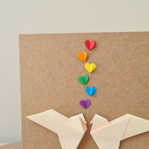 Rainbow Lovebirds Wedding Card, Origami Love Doves and Rainbow Hearts, Engagement, Gay Anniversary, Gay Wedding Card, Rainbow Wedding, Pride image 4