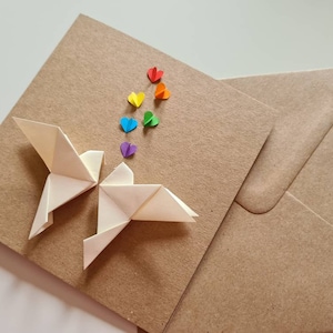 Rainbow Lovebirds Wedding Card, Origami Love Doves and Rainbow Hearts, Engagement, Gay Anniversary, Gay Wedding Card, Rainbow Wedding, Pride image 8