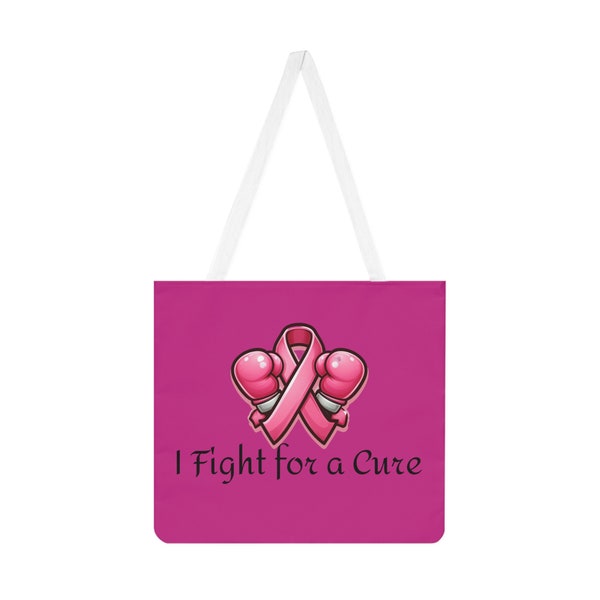 Customizable Pink Ribbon, I Fight for a Cure, Shoulder Tote Bag, Breast Cancer Awareness