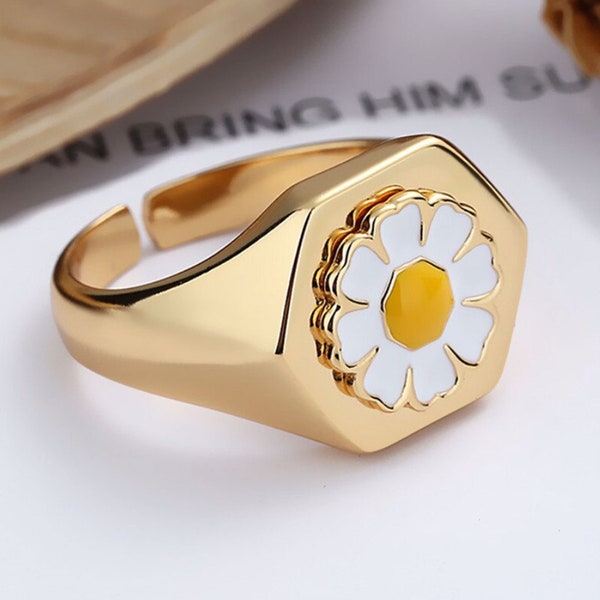 Sunflower Rings For Women Wide Open Cuff Ring Adjustable Daisy Flower Rings Vintage Female Jewelry Bague Anillos,Flower women ring