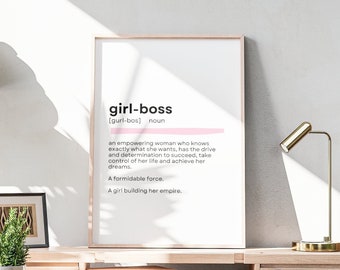 Girl Boss Definition Printable Wall Art, Boss Babe Office Wall Decor, Boss Lady Print, Girl Power Print, Boss Gift, DIGITAL DOWNLOAD