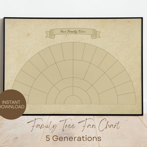 5 Generations Custom Family Tree Fan Chart INSTANT DOWNLOAD Template, Family History PDF Form, Genealogy Print, Ancestry Chart, Vintage