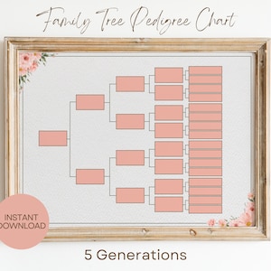 5 Generations Custom Family Tree Pedigree Chart INSTANT DOWNLOAD Template, Family History PDF Form, Genealogy Print, Ancestry Chart, Vintage