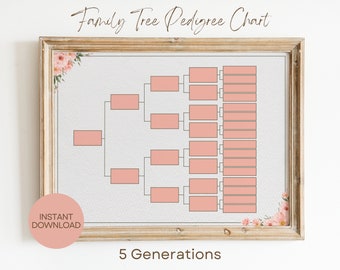 5 Generations Custom Family Tree Pedigree Chart INSTANT DOWNLOAD Template, Family History PDF Form, Genealogy Print, Ancestry Chart, Vintage