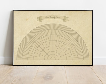 8 Generations Custom Family Tree Fan Chart INSTANT DOWNLOAD Template, Family History PDF Form, Genealogy Print, Ancestry Chart, Vintage