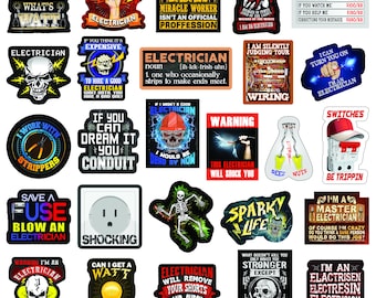 ELECTRICIAN Computer Thermos Bumper VINYL STICKERS In Twenty Five Pack – Funny Hard Hat Stickers