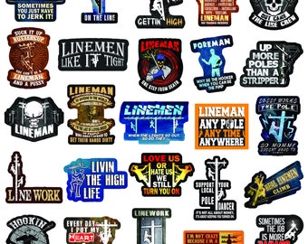 Linemen Stickers – These lineman hard hat stickers include images of lineman tools and are the perfect addition to any tool kit. Pack of 25