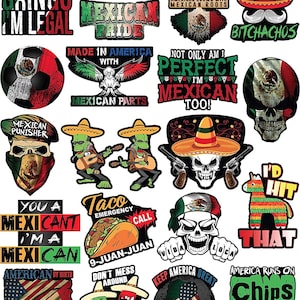 Mexican Stickers-Calcomanías Mexicanas–100% Vinyl Stickers-Decals for Hardhat, Laptop, or Lunchbox. Pegatinas cascos. Calcomanias para autos