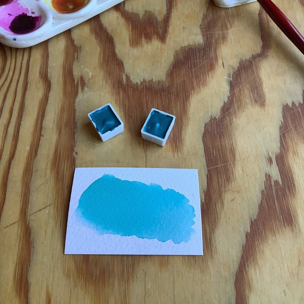 Turquoise Handmade Watercolor Paint.  Half Pans.  Genuine Gemstone Paint For Fine Art and Metaphysical Practice.  Terra Chroma