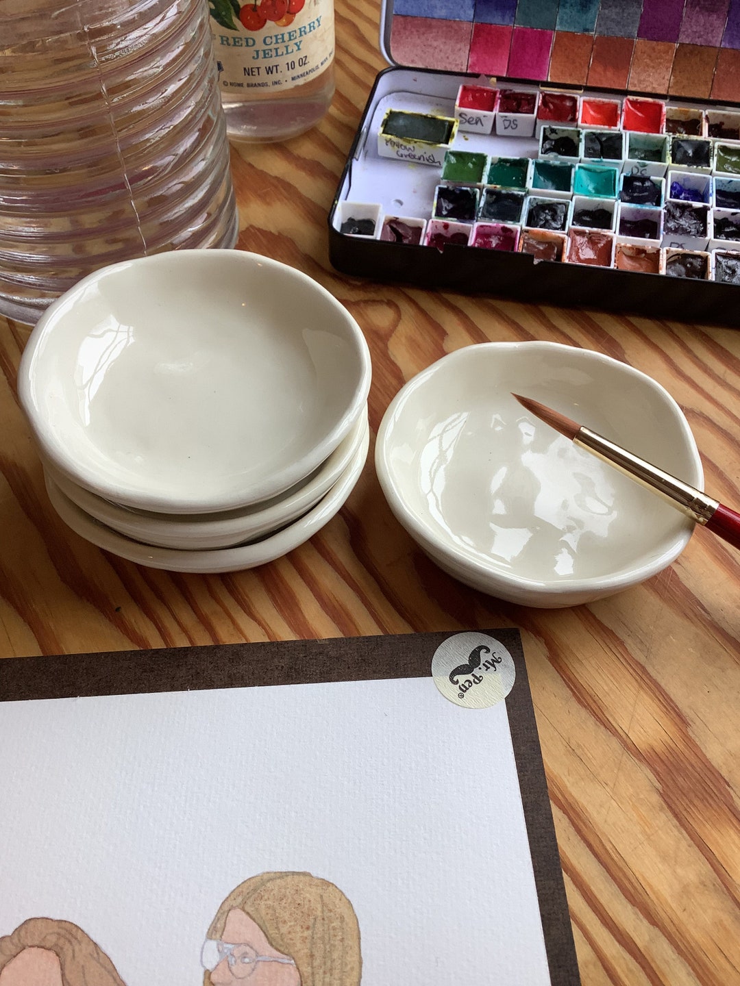 Nesting Ceramic Painting Palettes. 4 Piece Set of Palette Dishes