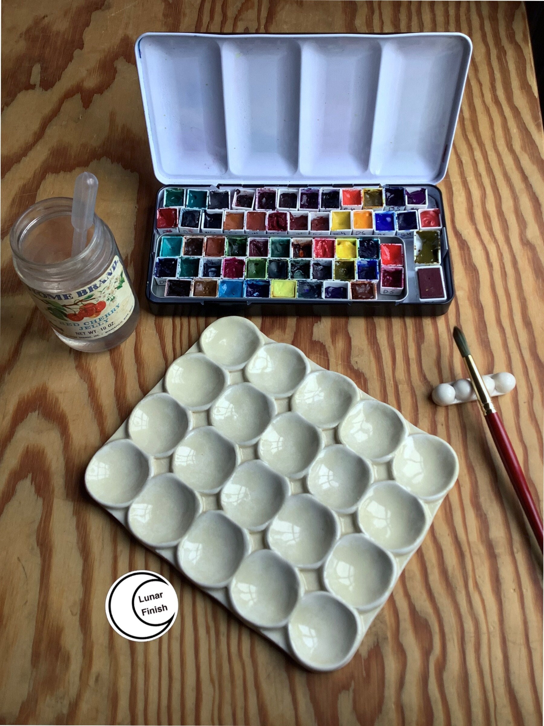 Ceramic Watercolor Palette, 18-well / 20-well / Ceramic Palette