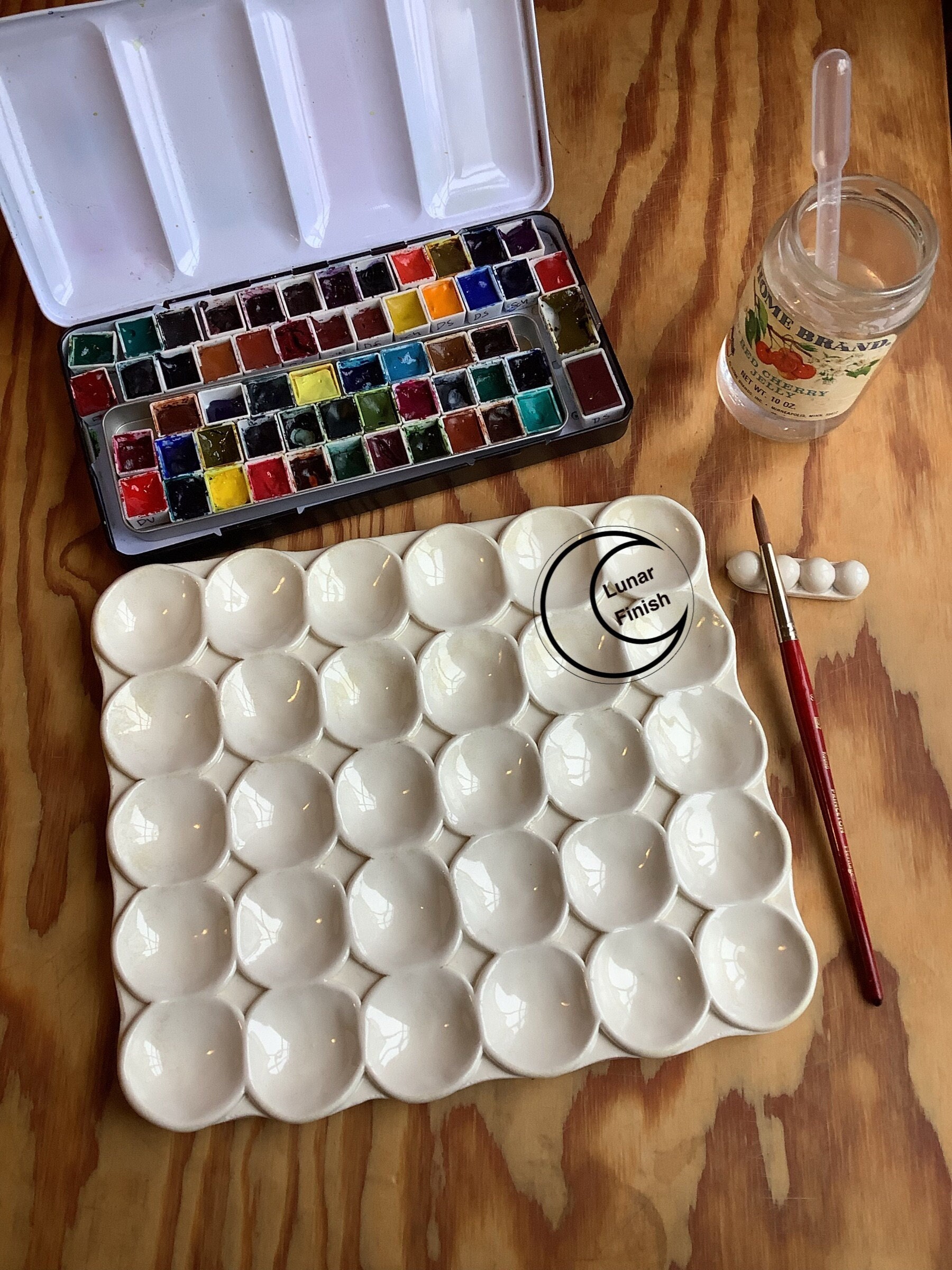 5 Well Small Ceramic Mixing Palette With Flat Area. Lunar Finish. Medium  Wells for Mixing Watercolor, Gouache, Ink, Acrylic, and Oil Paints. 