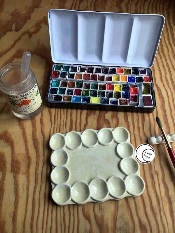 14 Well Ceramic Mixing Palette. Lunar Finish. Medium Wells for Mixing  Watercolor, Gouache, Ink, Acrylic. Flat Space for Mixing 