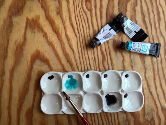 10 Well Ceramic Mixing Palette. Large, Deep Wells for Mixing Watercolor,  Gouache, Ink, Acrylic, and Oil Paints. 