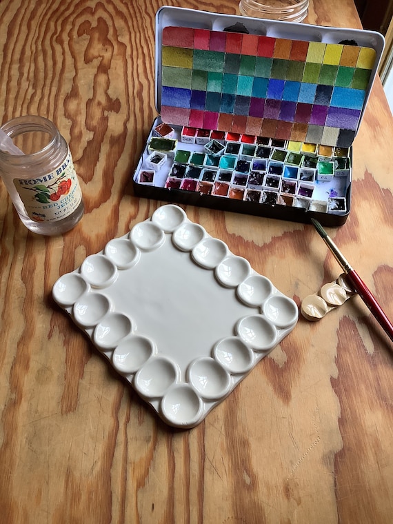 Round Flower Ceramic Palette For Watercolor, Gouache Painting