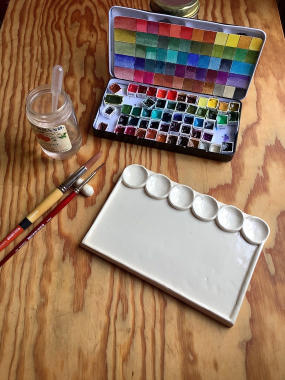 8 Inch Porcelain Watercolor Palette 8 Wells Ceramic Artist Paint Palette  Mixing Ceramic Watercolor Palette, Mixing Tray for Watercolor Gouache  Acrylic