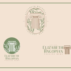 Set di logo greci prefabbricati vintage, disegnato a mano, logo femminile, logo di bellezza, logo del salone, logo del blog, fotografia, floreale, Atena, retrò