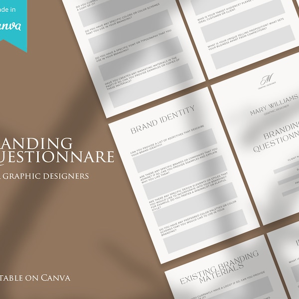 CANVA, 25 questionnaire de branding clients, Graphiste, Design de marque, Identité de marque, Intégration du client, Modèle, Modifiable, Imprimable