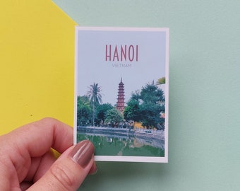 Hanoi Sticker -  Waterproof Vietnam travel poster sticker - Retro vintage style - Pagoda sticker, Vinyl travel sticker