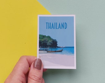 Thailand sticker - waterdichte Thaise reispostersticker - retro vintage stijl - Phuket strandsticker, vinyl reissticker