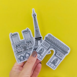 Parijs Stickers Waterdichte transparante omtreksticker, stickers van de Eiffeltoren, Notre Dame en Arc De Triomphe, voor plakboeken en tijdschriften afbeelding 1