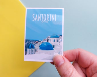 Santorini Sticker -  Waterproof Greece travel poster sticker - Retro vintage style - Greek Islands sticker, Vinyl travel sticker