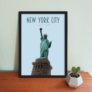 Póster de viaje de Nueva York: impresión artística de Nueva York de estilo retro, póster de la Estatua de la Libertad, postal de EE. UU., impresión artística de viaje.