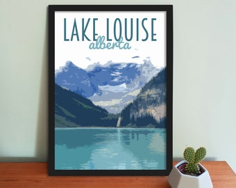 Lake Louise Travel Poster - Retro vintage style Lake Louise, Alberta, Canada art print, artwork, homeware, Travel Art Print