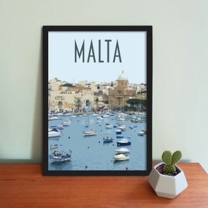 Malta Travel Poster - Retro Vintage-Stil Malta Kunstdruck, Kunstwerk, Haushaltsware, Valletta Travel Art Print