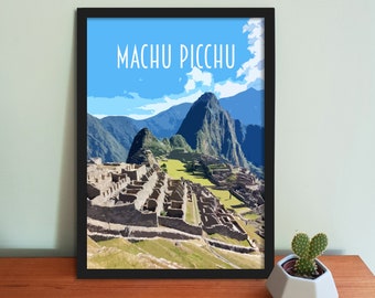 Machu Picchu Travel Poster - Retro vintage style Peru art print, artwork, homeware, Cusco travel art print, Machu Pichu Poster