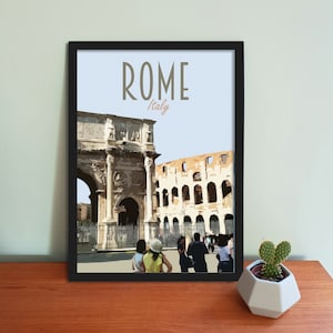 Affiche de voyage à Rome - Impression d'art Italie de style rétro vintage, oeuvre d'art, articles de maison, impression italienne, carte postale de Rome avec Colisée