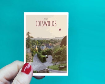 Sticker Cotswolds - Sticker imperméable pour poster de voyage dans les Cotswolds - Style rétro vintage - Sticker, Sticker voyage en vinyle des Cotswolds