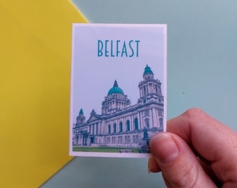 Belfast Sticker -  Waterproof Northern Ireland travel poster sticker - Retro vintage style - Belfast City Hall sticker, Vinyl travel sticker