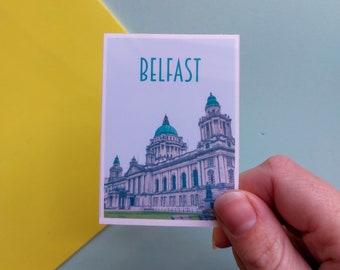 Belfast Sticker -  Waterproof Northern Ireland travel poster sticker - Retro vintage style - Belfast City Hall sticker, Vinyl travel sticker