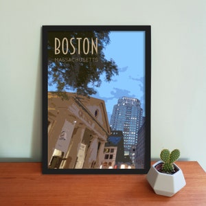 Póster de viaje de Boston: impresión artística de estilo retro vintage de Boston, Massachusetts, EE. UU., obras de arte, artículos para el hogar, postales de EE. UU., impresión artística de viaje
