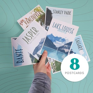 Pack de cartes postales de voyage au Canada - style vintage rétro - pack de cartes postales villes. Vancouver, Jasper, Banff, Niagara Falls, Lake Louise, Toronto.