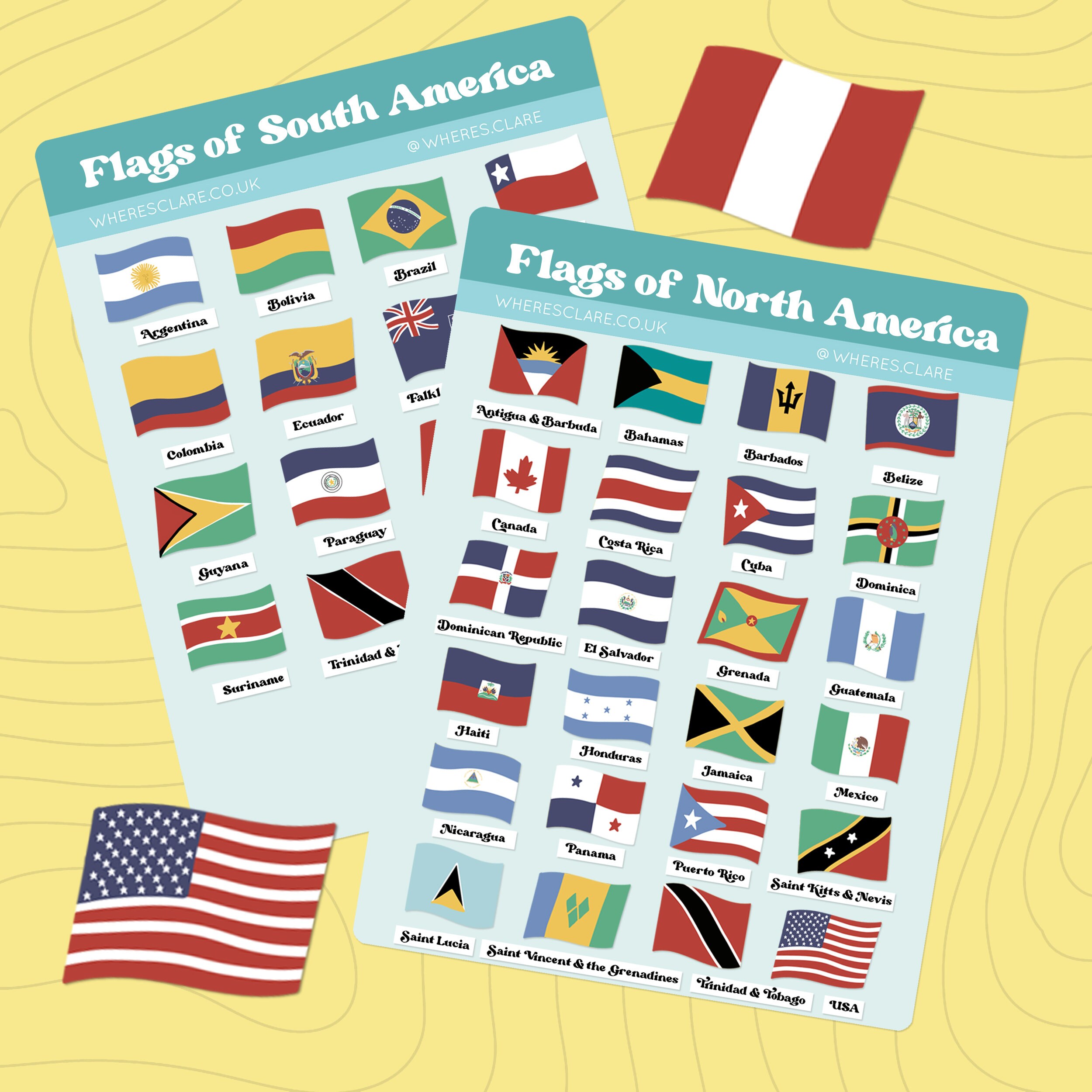 Set 39x Sticker America South North Flag Scrapbooking Country