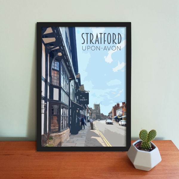 Stratford Upon Avon Travel Poster - Retro vintage style Stratford art print, artwork, homeware, Stratford-Upon-Avon, Shakespeare Print