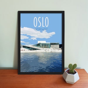 Oslo Travel Poster - Retro vintage style Norway art print, artwork, homeware, Norway Postcard, travel art print