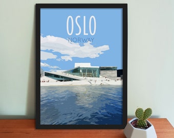 Oslo Travel Poster - Retro vintage style Norway art print, artwork, homeware, Norway Postcard, travel art print