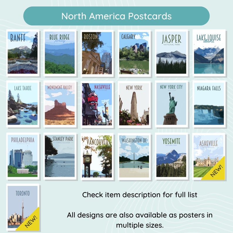 Travel Postcards Pack Retro vintage style cities postcard pack. Athens, Newcastle, Iceland, Edinburgh, Bruges, Malta, Lake Louise More zdjęcie 7