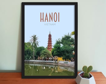 Hanoi Travel Poster - Retro vintage style Hanoi art print, artwork, homeware, Vietnam travel art print
