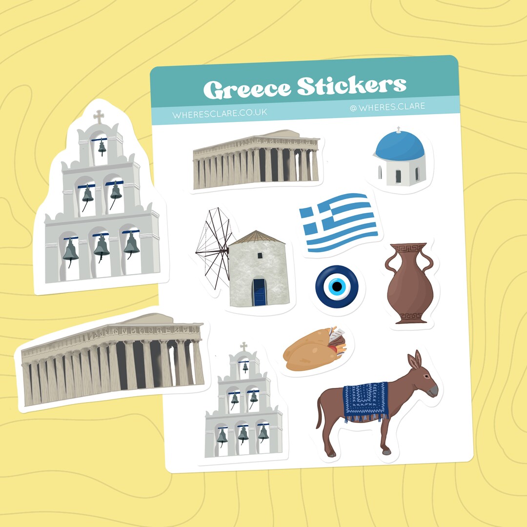 Greece Sticker Sheet, Vinyl Stickers. Travel Stickers for Journals ...