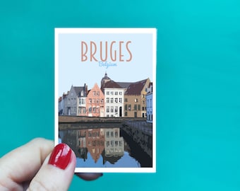 Bruges Sticker -  Waterproof Brugge travel poster sticker - Retro vintage style - Belgium sticker, Vinyl travel sticker