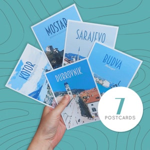 Balkans Travel Postcards Pack - Retro vintage style - cities postcard pack. Dubrovnik, Mostar, Sarajevo, Kotor, Bosnia, Croatia, Montenegro