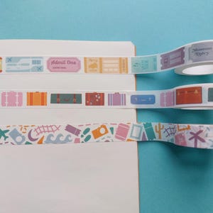 Reise Washi Tape Bundle, 3 x 10 Meter, Koffer und Tickets Washitapes, Masking Tapes, Mini Tape Rollen, Doodle Design